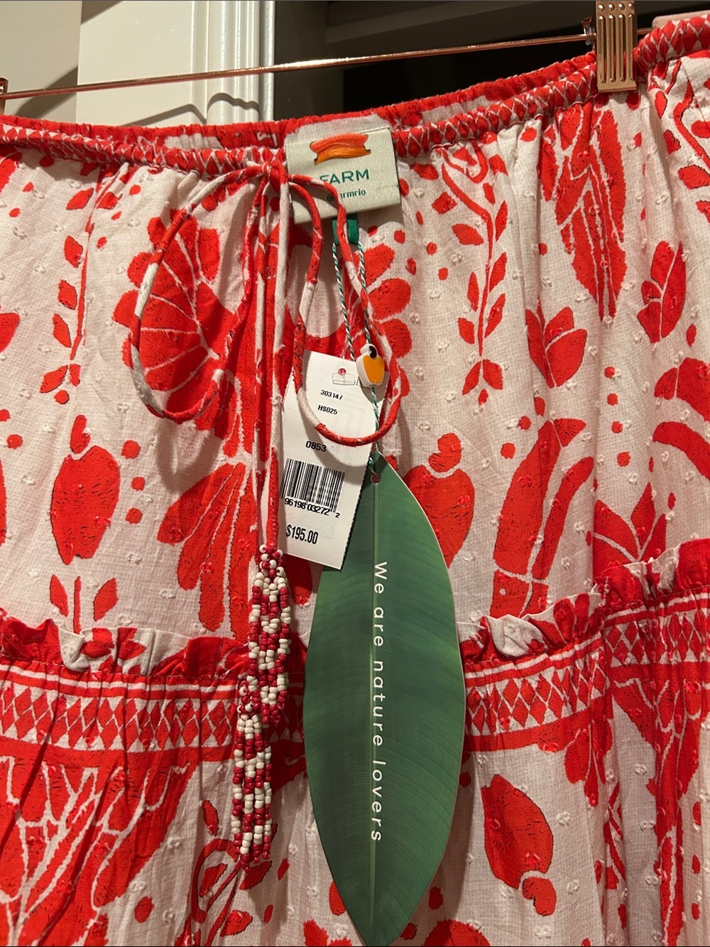 Farm Rio NWT Boho Tiered Midi Skirt in Orange Floral with Birds - Picture 5 of 9